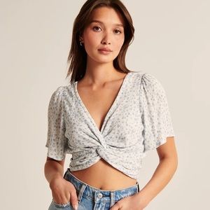 Abercrombie & Fitch Knot-Front Flutter Sleeve Top